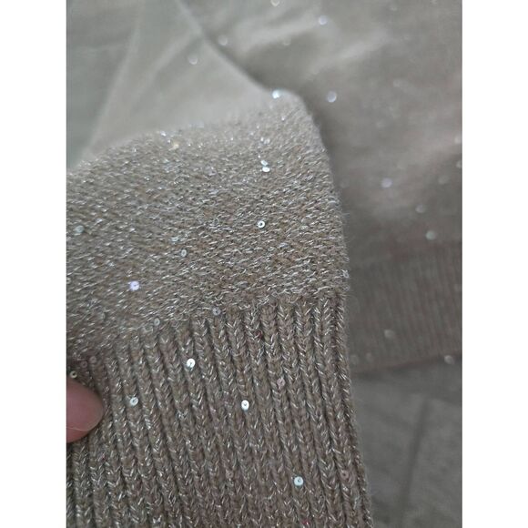 Women's FRNCH x Anthropologie V Neck Shine Pullover Sweater Shimmer Shine Greige - Picture 9 of 10